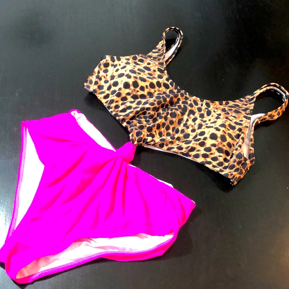 Leopard and hot pink swimsuit